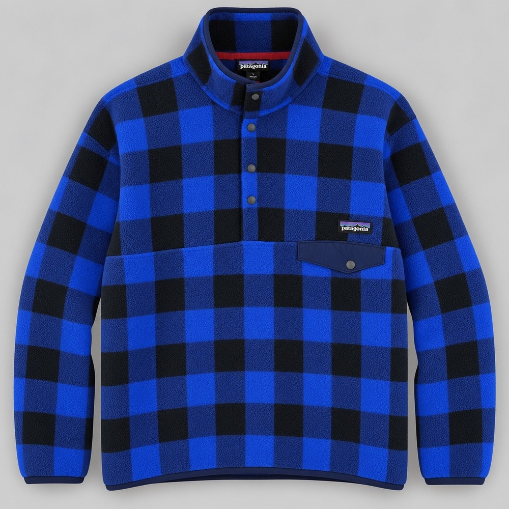 Patagonia Synchilla Snap-T Fleece Pullover Mens Medium Blue Black Buffalo Plaid